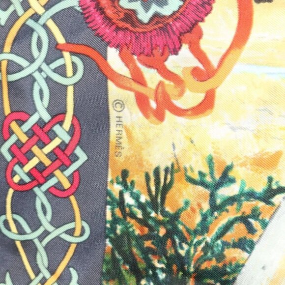 HERMES Carre 90 Scarf ""Les Cheyennes"" Silk Brown - Picture 13 of 14